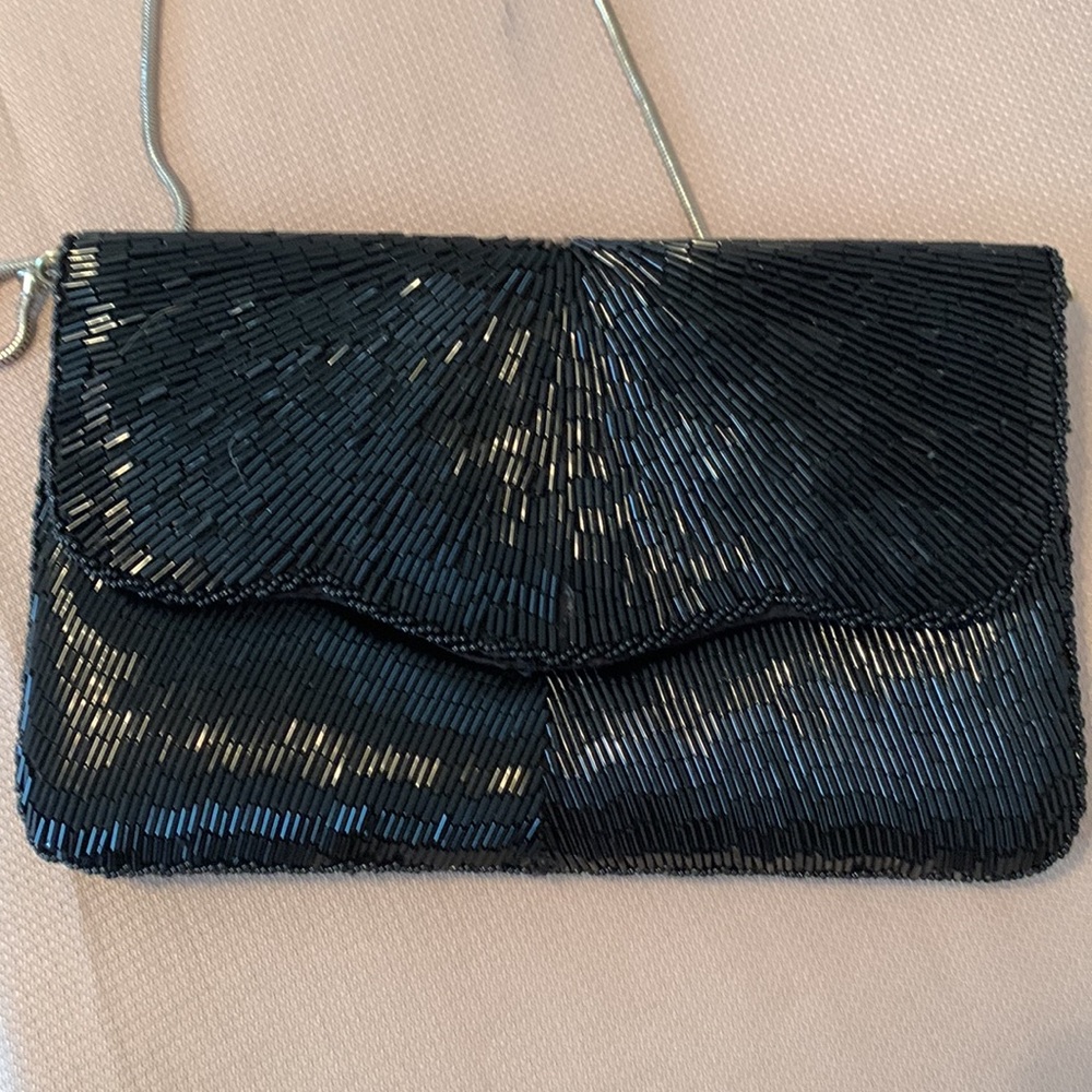 La Regale Black Beaded Evening Clutch/Shoulder Bag - Picture 3 of 12